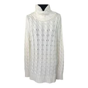 Banana Republic Womens Sweater Light Cream Sz L Long Cozy Cable Knit Fisherman